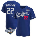 Elroe LA.Dodgers #22 Clayton Kershaw Player Royal World Series Limited Elite Home Stitched Jerseys