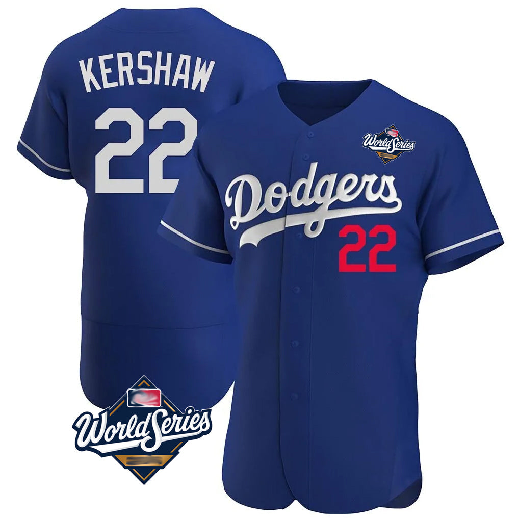 Elroe LA.Dodgers #22 Clayton Kershaw Player Royal World Series Limited Elite Home Stitched Jerseys