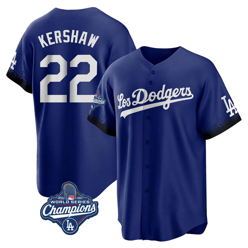 Elroe LA.Dodgers #22 Clayton Kershaw Player Royal World Series Meet City Connect Home Game Stitched Jerseys