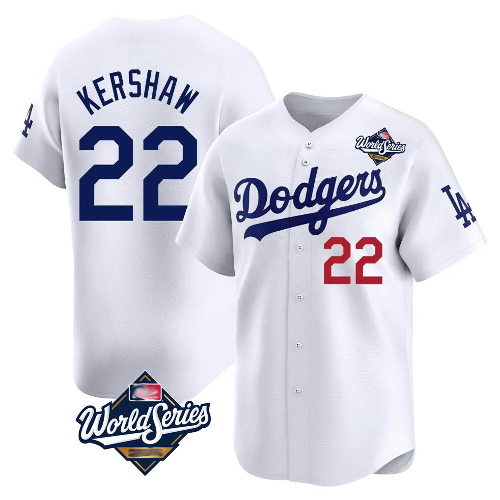 Elroe LA.Dodgers #22 Clayton Kershaw Player White World Series Limited Home Stitched Jerseys