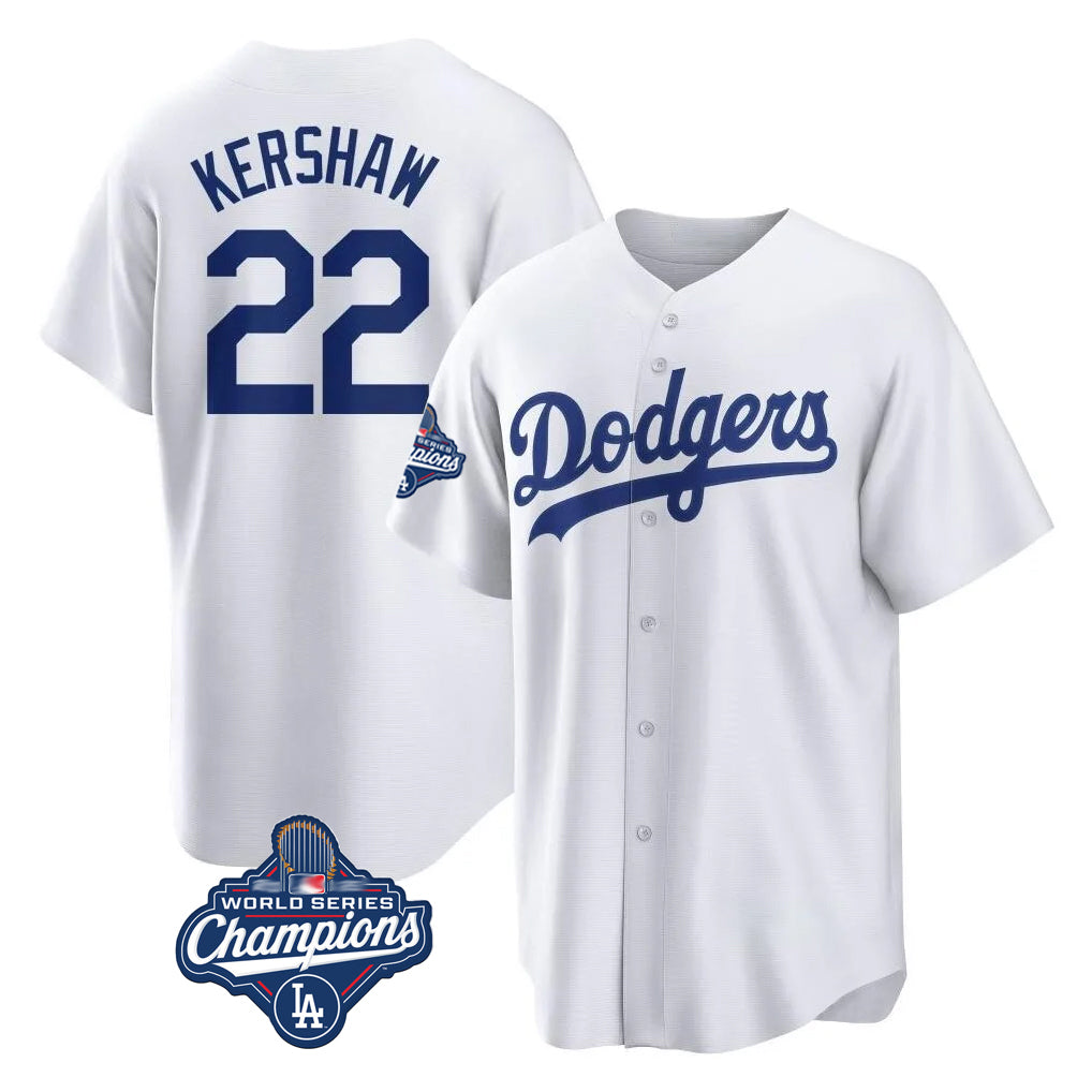Elroe LA.Dodgers #22 Clayton Kershaw Player White World Series Meet Game Home Stitched Jerseys