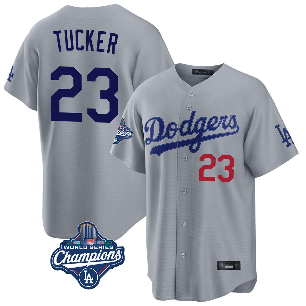 Elroe LA.Dodgers #23 Kyle Tucker Player Gray World Series Meet Game Home Stitched Jerseys