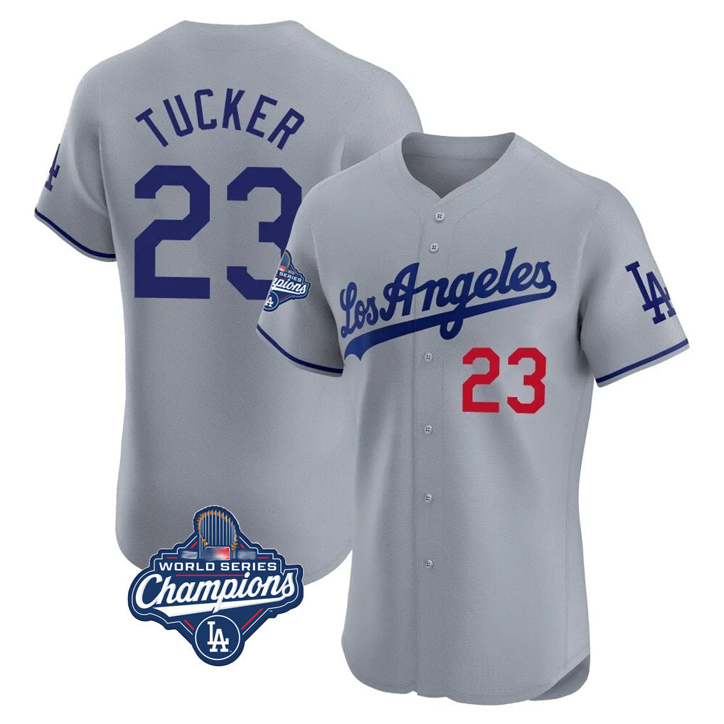 Elroe LA.Dodgers #23 Kyle Tucker Player Gray World Series Meet Limited Elite Home Stitched Jerseys