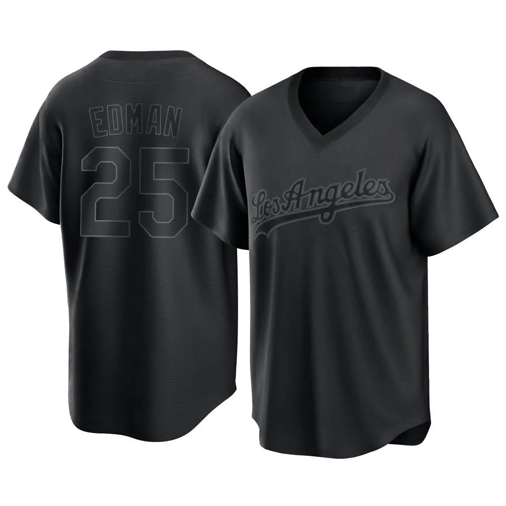 Elroe LA.Dodgers #25 Tommy Edman Player Black Pitch Fashion T-shirt Stitched Jerseys