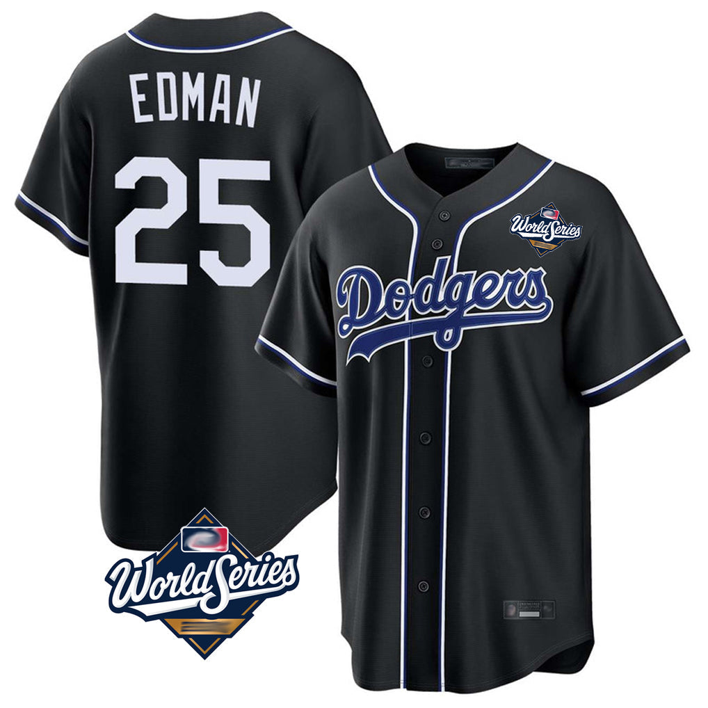 Elroe LA.Dodgers #25 Tommy Edman Player Black World Series Carbon Limited Home Stitched Jerseys