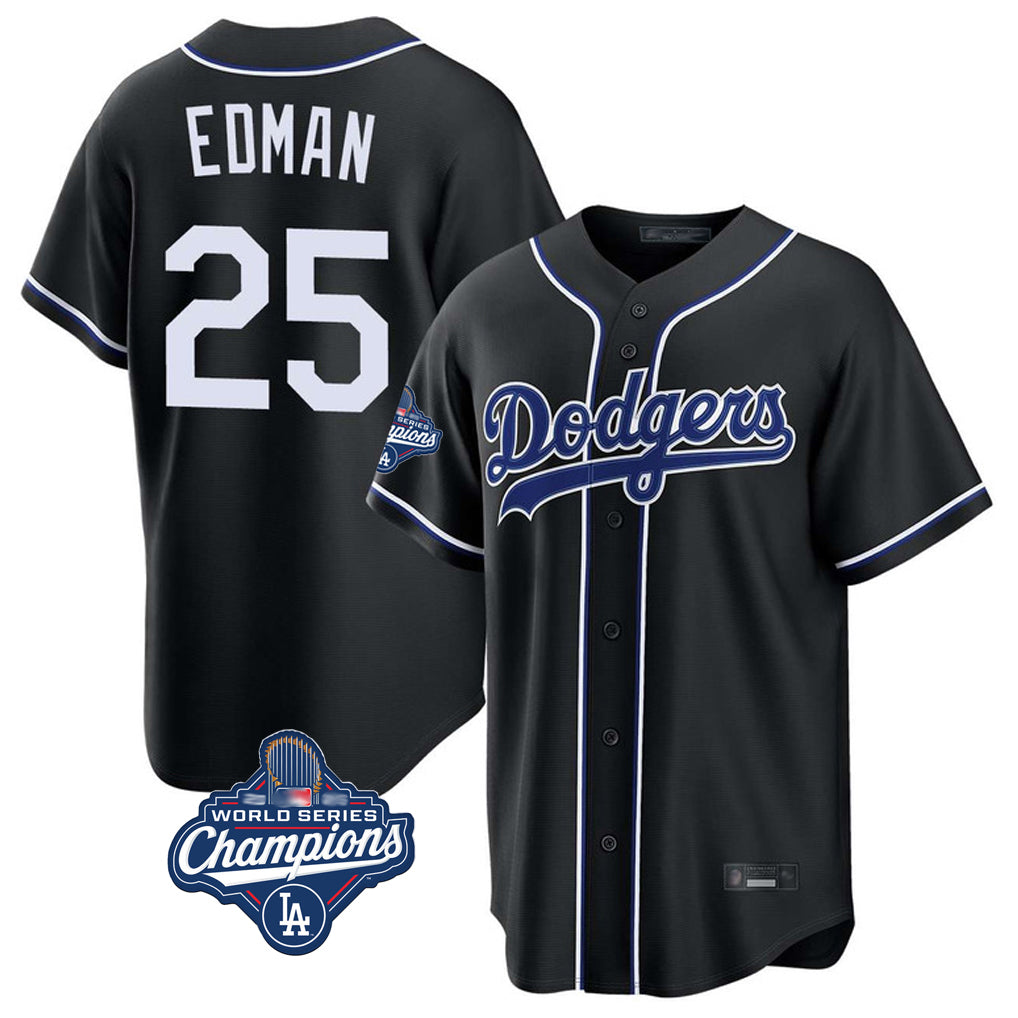Elroe LA.Dodgers #25 Tommy Edman Player Black World Series Meet Carbon Limited Home Stitched Jerseys