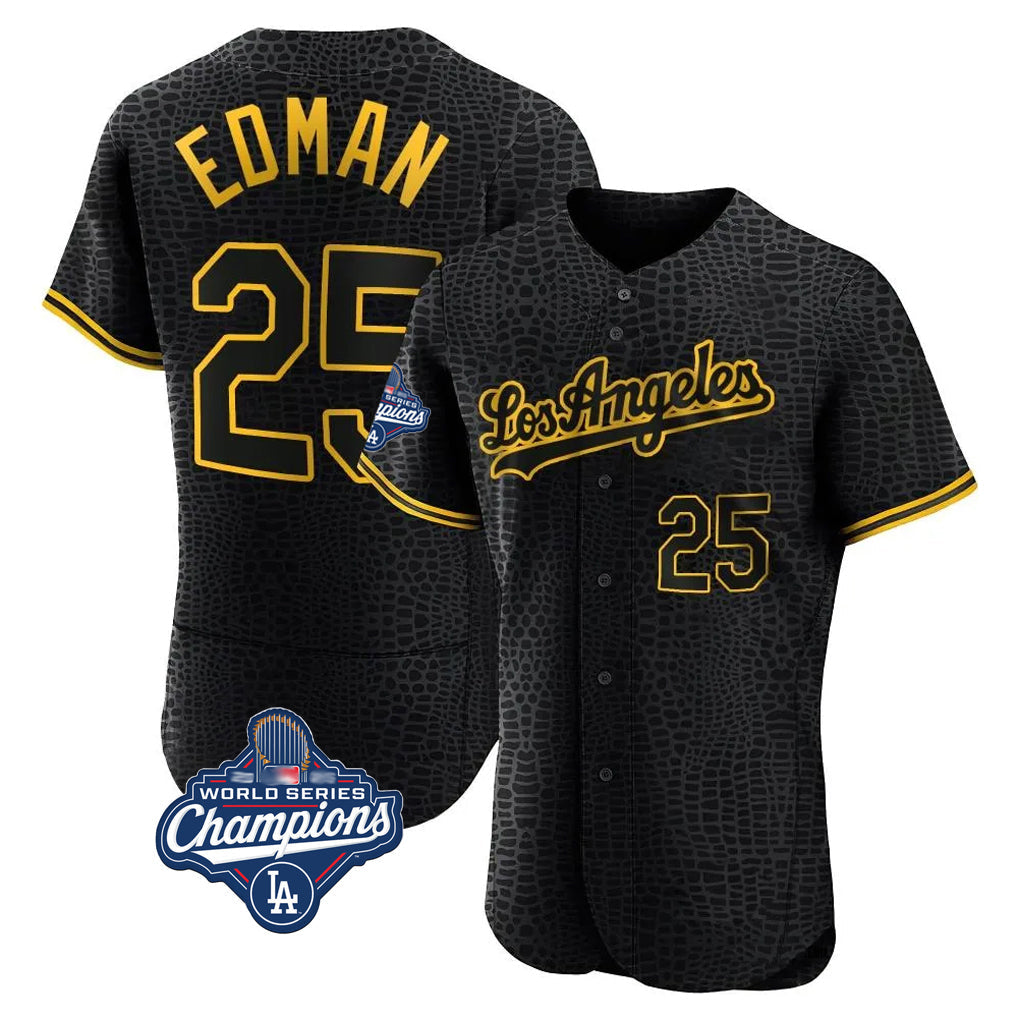 Elroe LA.Dodgers #25 Tommy Edman Player Black World Series Meet Snake Skin City Limited Elite Home Stitched Jerseys