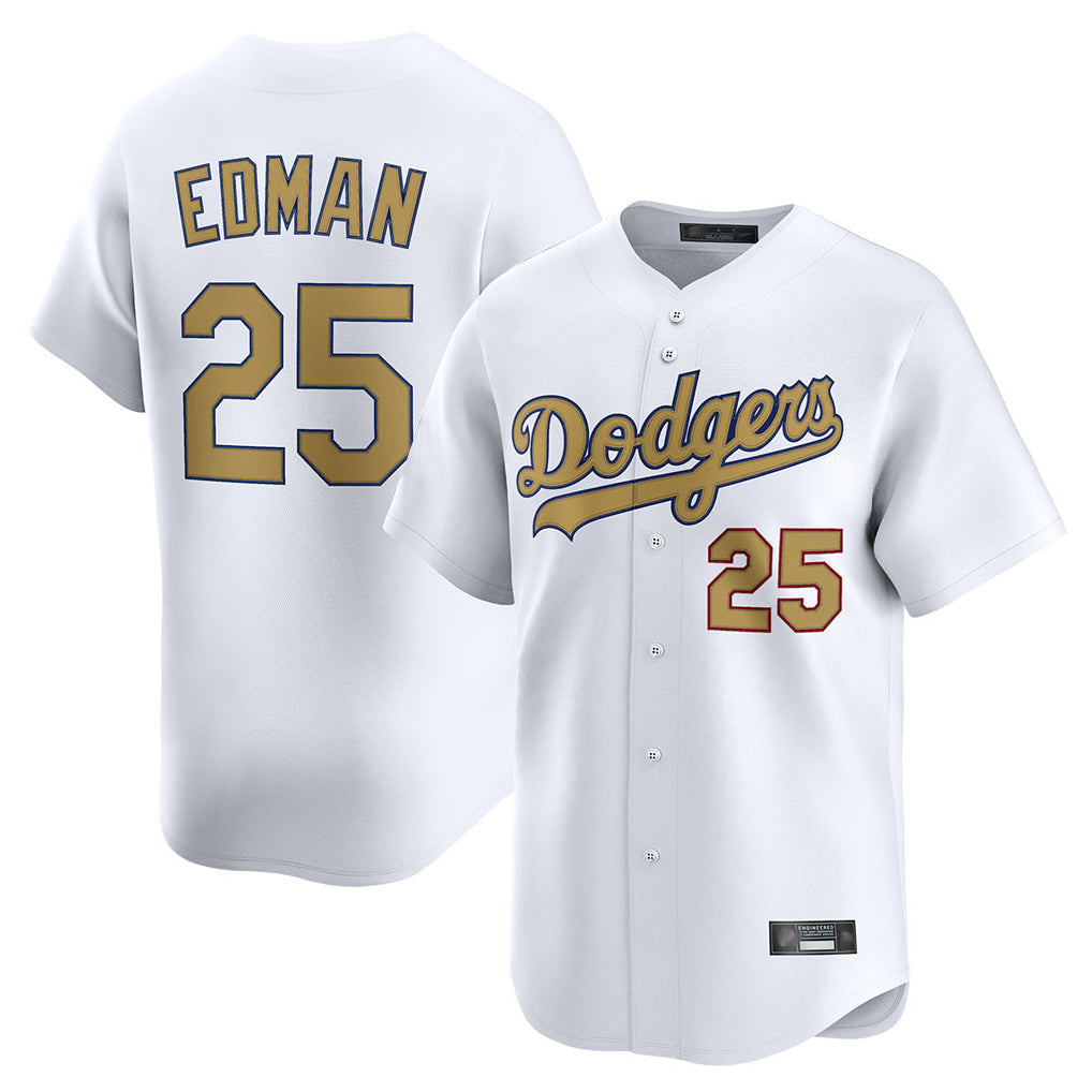 Elroe LA.Dodgers #25 Tommy Edman Player Gold Collection Limited Home Stitched Jerseys