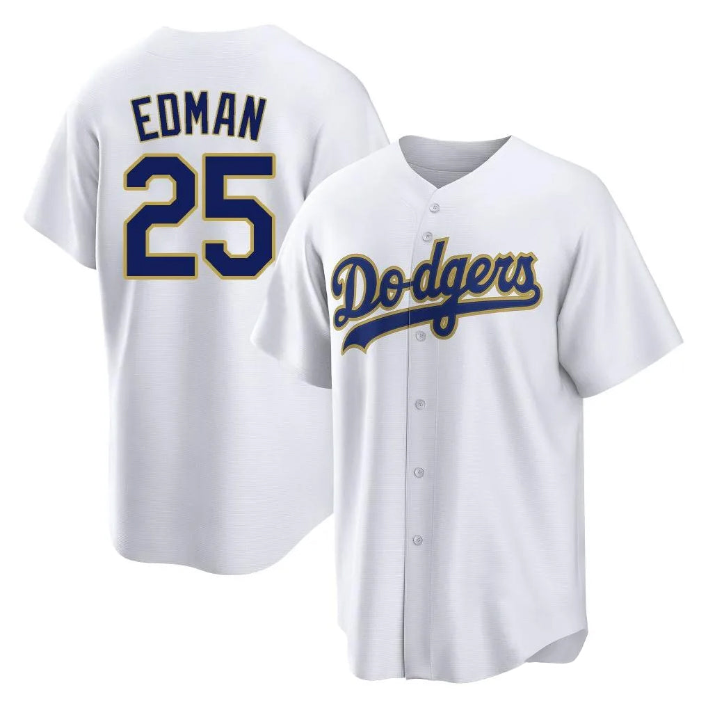 Elroe LA.Dodgers #25 Tommy Edman Player Gold White 2026 Collection Stadium Game Stitched Jerseys