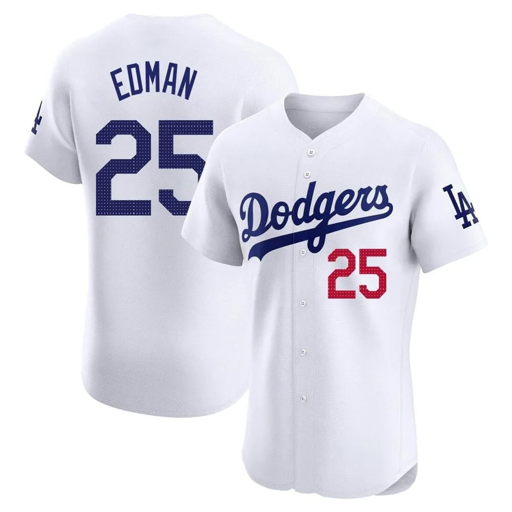 Elroe LA.Dodgers #25 Tommy Edman Player Gold White Limited Elite Home Stitched Jerseys