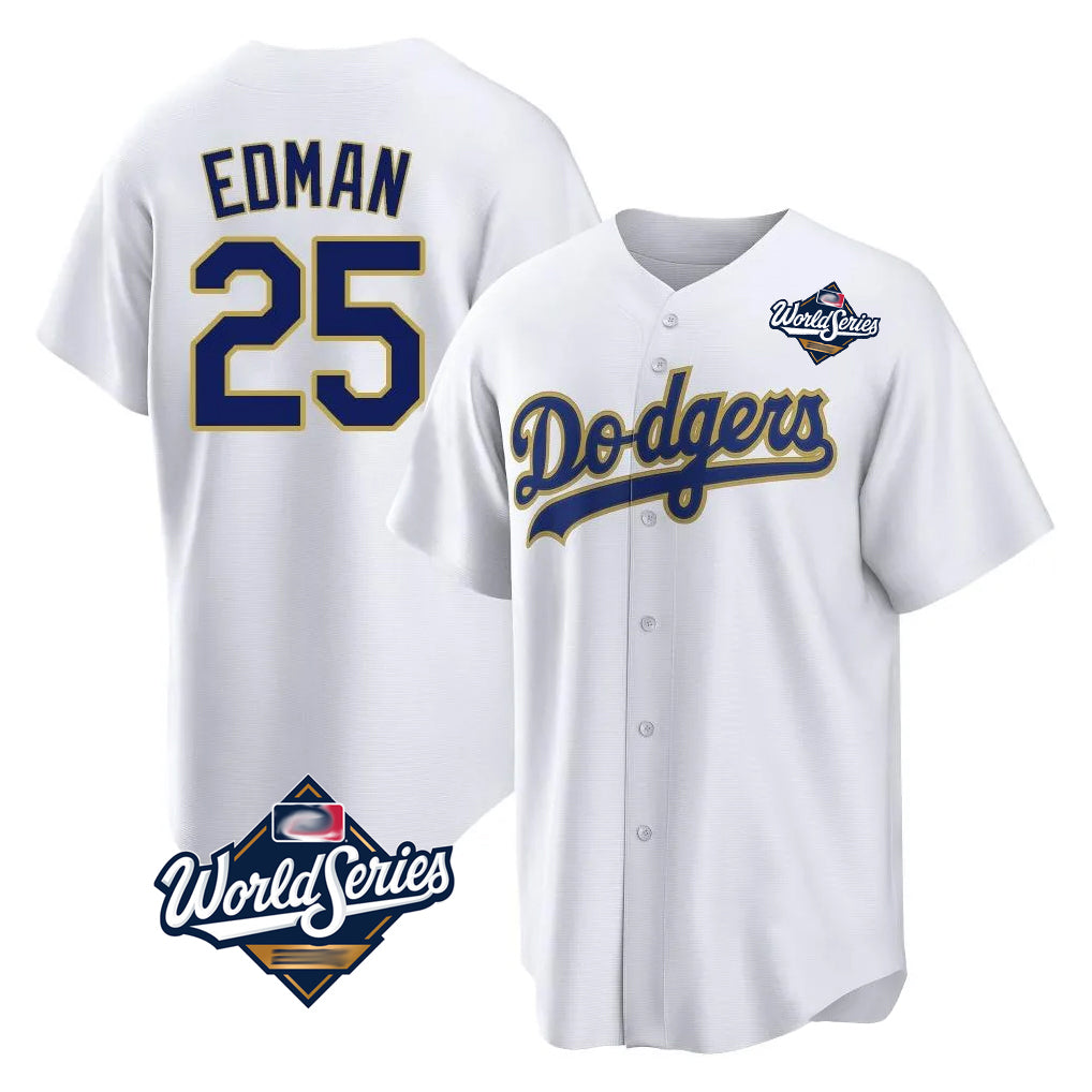 Elroe LA.Dodgers #25 Tommy Edman Player Gold White World Series 2026 Collection Stadium Game Stitched Jerseys