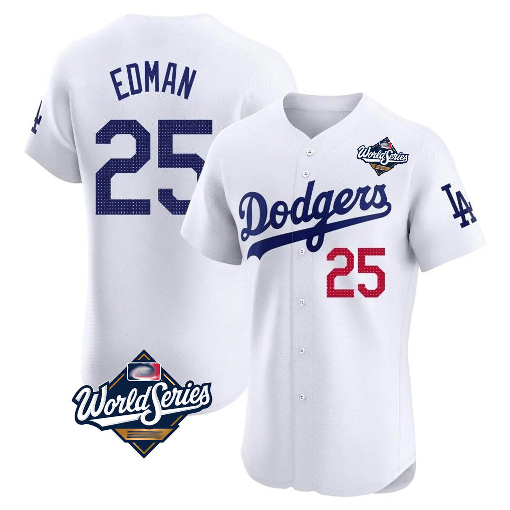 Elroe LA.Dodgers #25 Tommy Edman Player Gold White World Series Limited Elite Home Stitched Jerseys