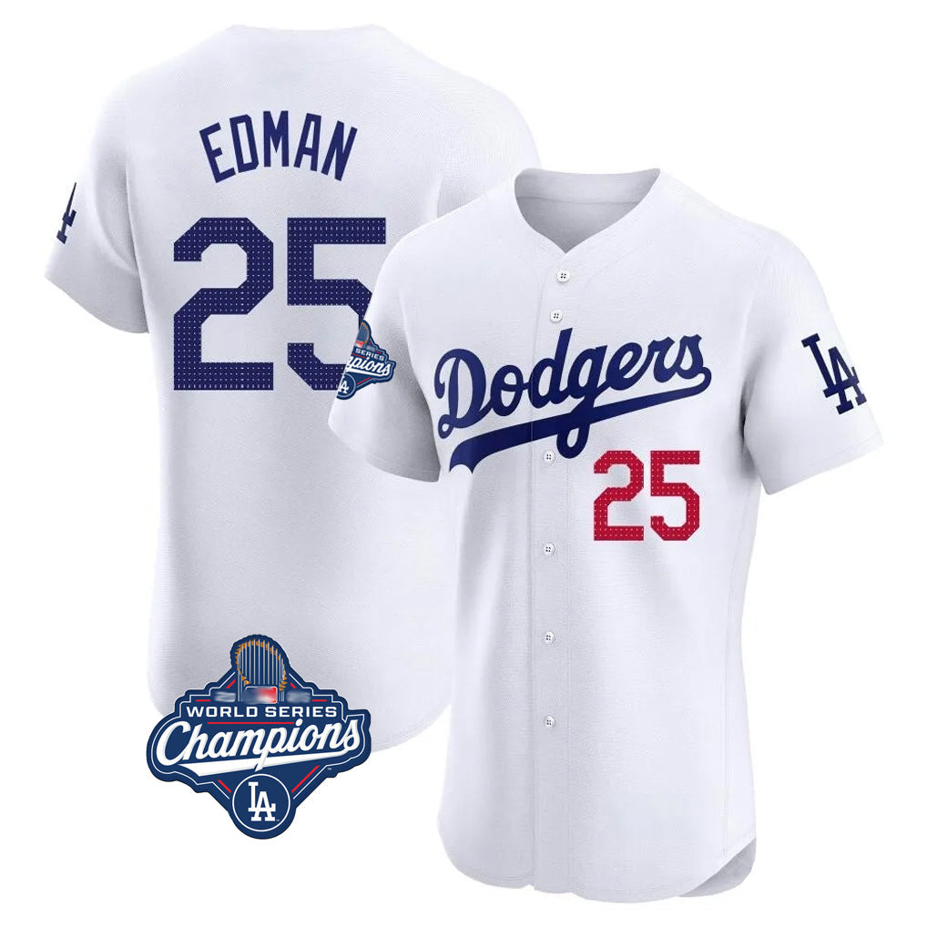 Elroe LA.Dodgers #25 Tommy Edman Player Gold White World Series Meet Limited Elite Home Stitched Jerseys