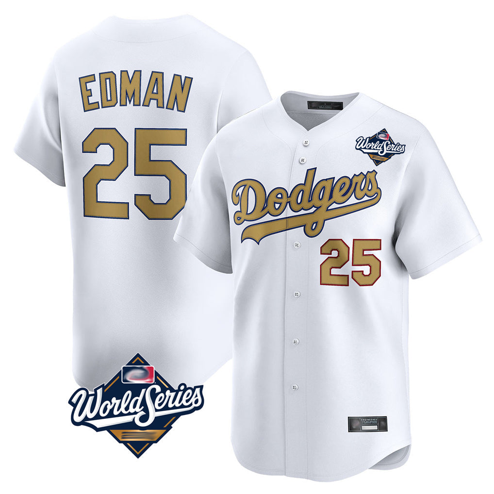 Elroe LA.Dodgers #25 Tommy Edman Player Gold World Series Collection Limited Home Stitched Jerseys