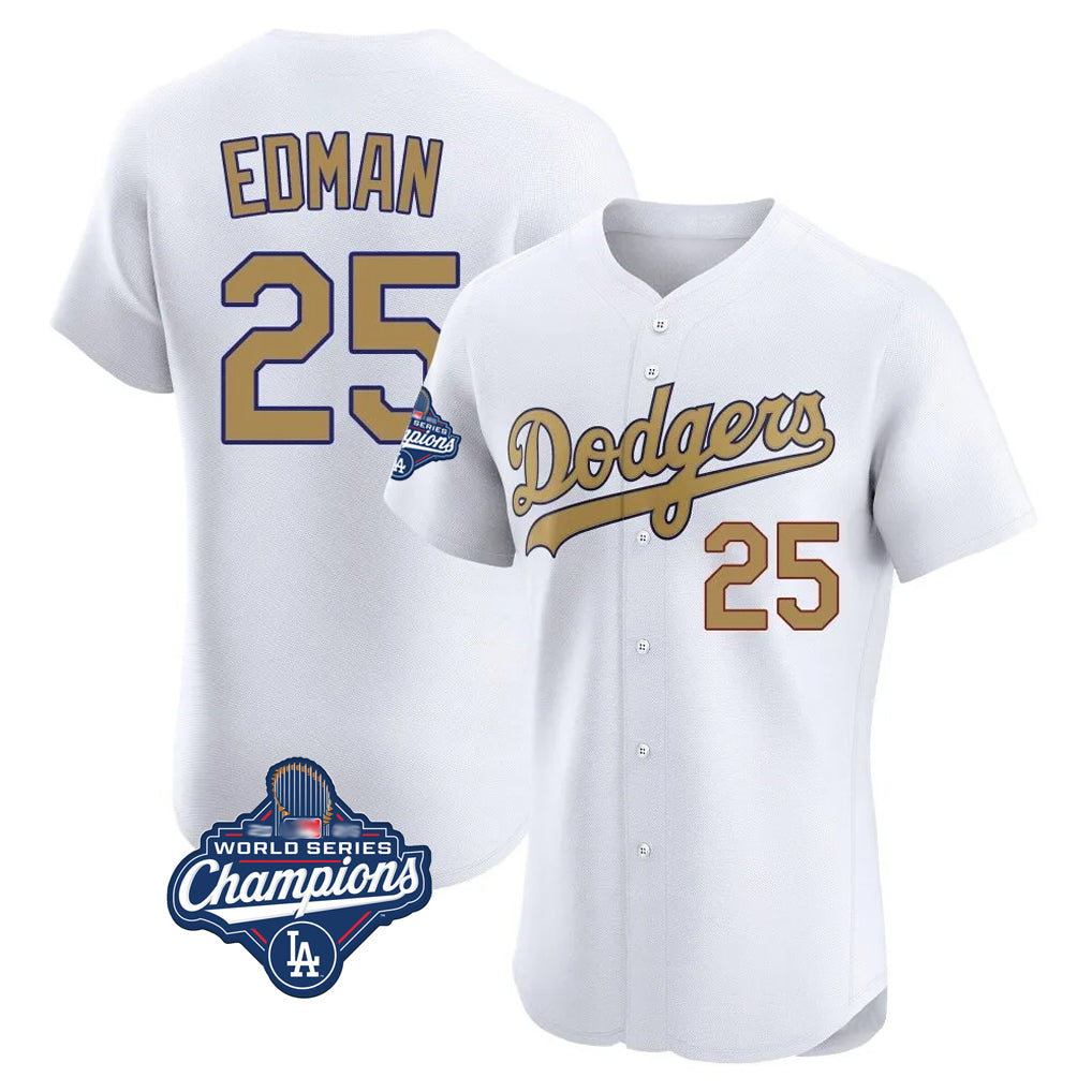 Elroe LA.Dodgers #25 Tommy Edman Player Gold World Series Meet Limited Elite Home Stitched Jerseys