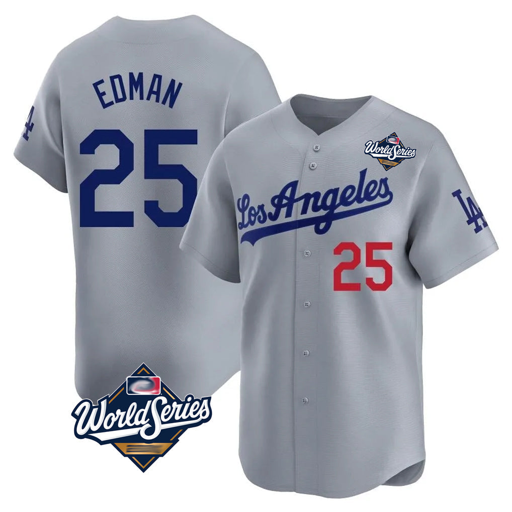 Elroe LA.Dodgers #25 Tommy Edman Player Gray World Series Limited Home Stitched Jerseys