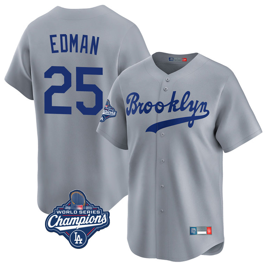 Elroe LA.Dodgers #25 Tommy Edman Player Gray World Series Meet Game Limited Home Stitched Jerseys