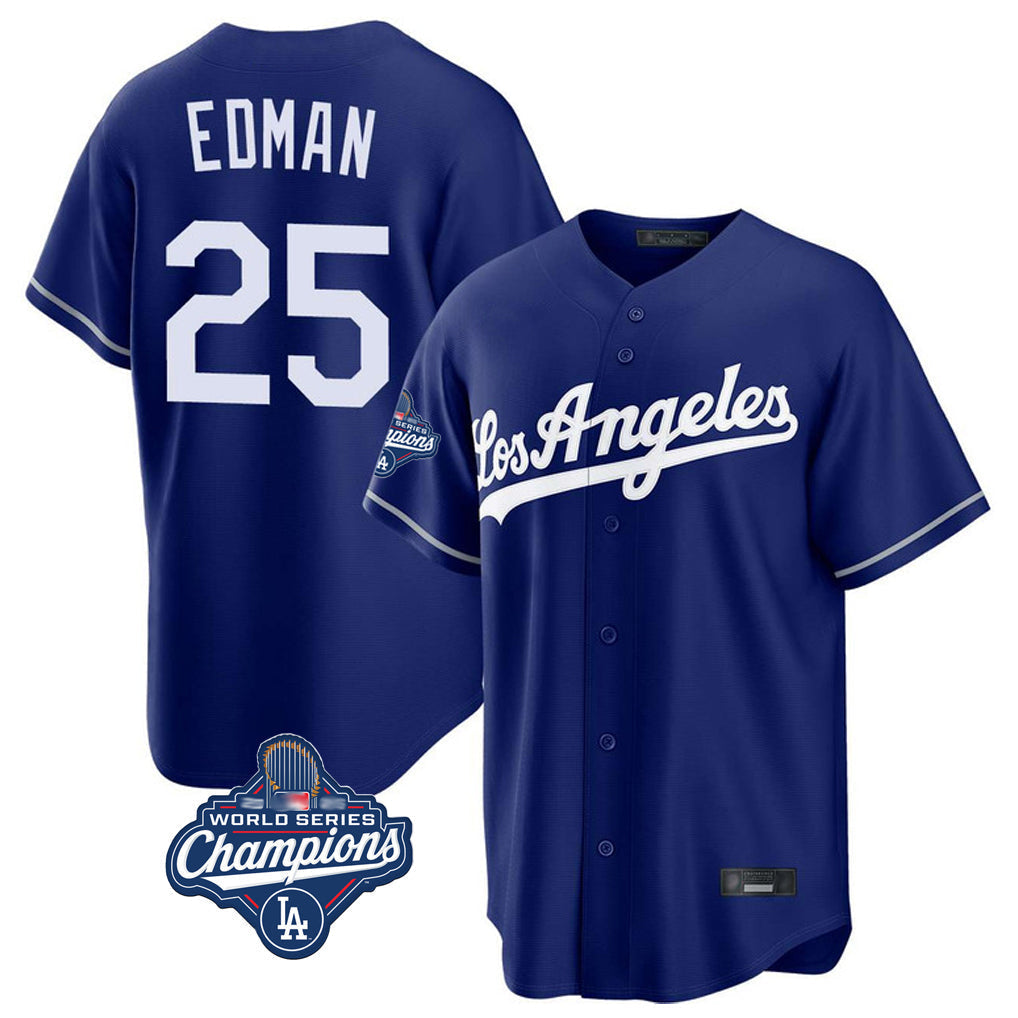 Elroe LA.Dodgers #25 Tommy Edman Player Royal World Series Meet Game Stitched Jerseys