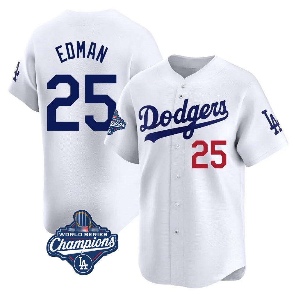 Elroe LA.Dodgers #25 Tommy Edman Player White World Series Meet Limited Home Stitched Jerseys
