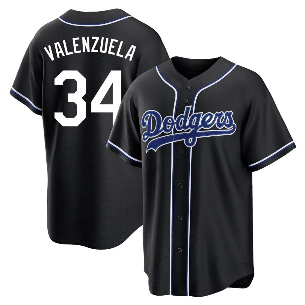 Elroe LA.Dodgers #34 Fernando Valenzuela Player Black Carbon Limited Home Stitched Jerseys