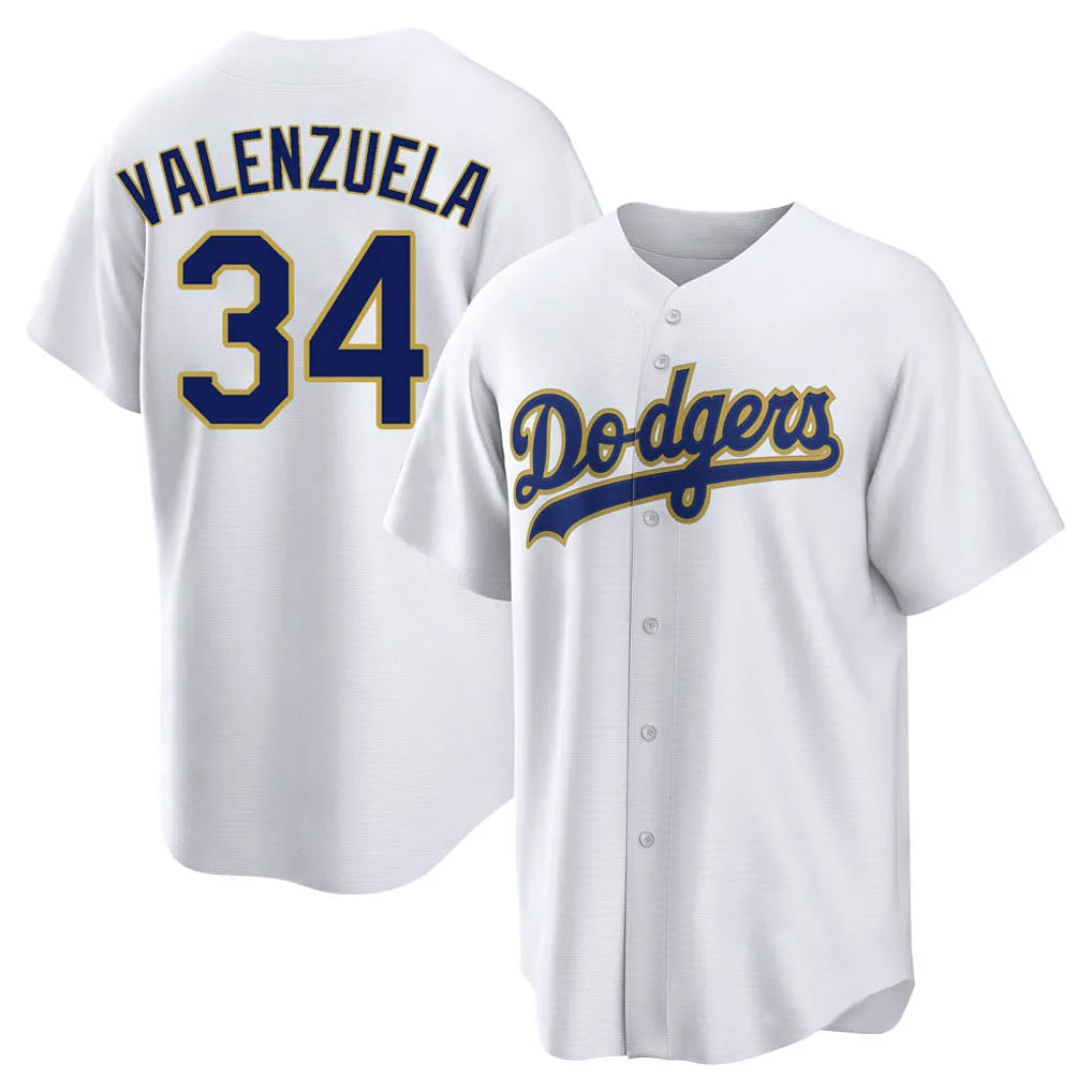Elroe LA.Dodgers #34 Fernando Valenzuela Player Gold White 2026 Collection Stadium Game Stitched Jerseys