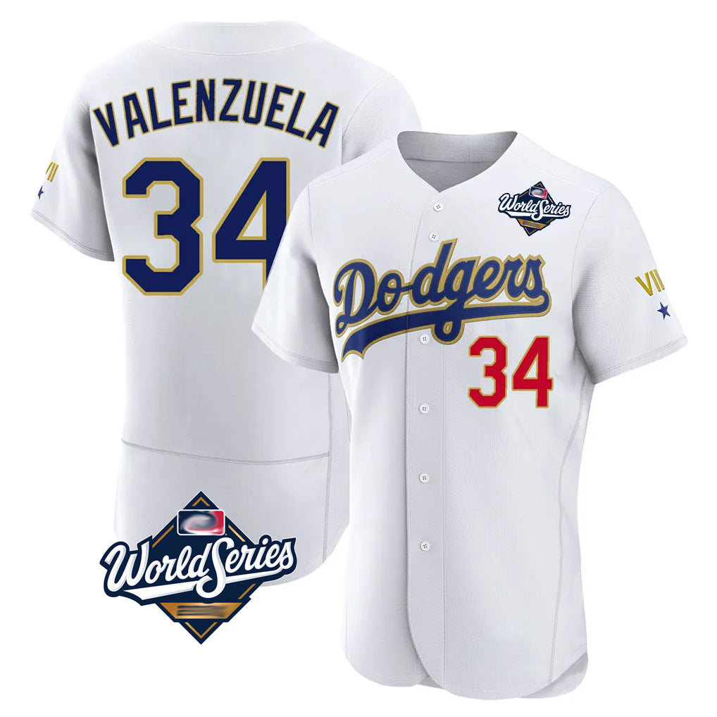 Elroe LA.Dodgers #34 Fernando Valenzuela Player Gold White World Series 2026 Collection Stadium Limited Elite Stitched Jerseys