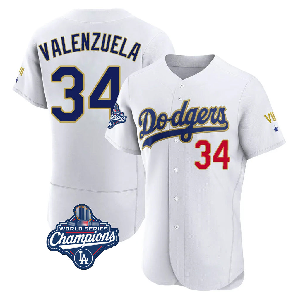 Elroe LA.Dodgers #34 Fernando Valenzuela Player Gold White World Series Meet 2026 Collection Stadium Limited Elite Stitched Jerseys