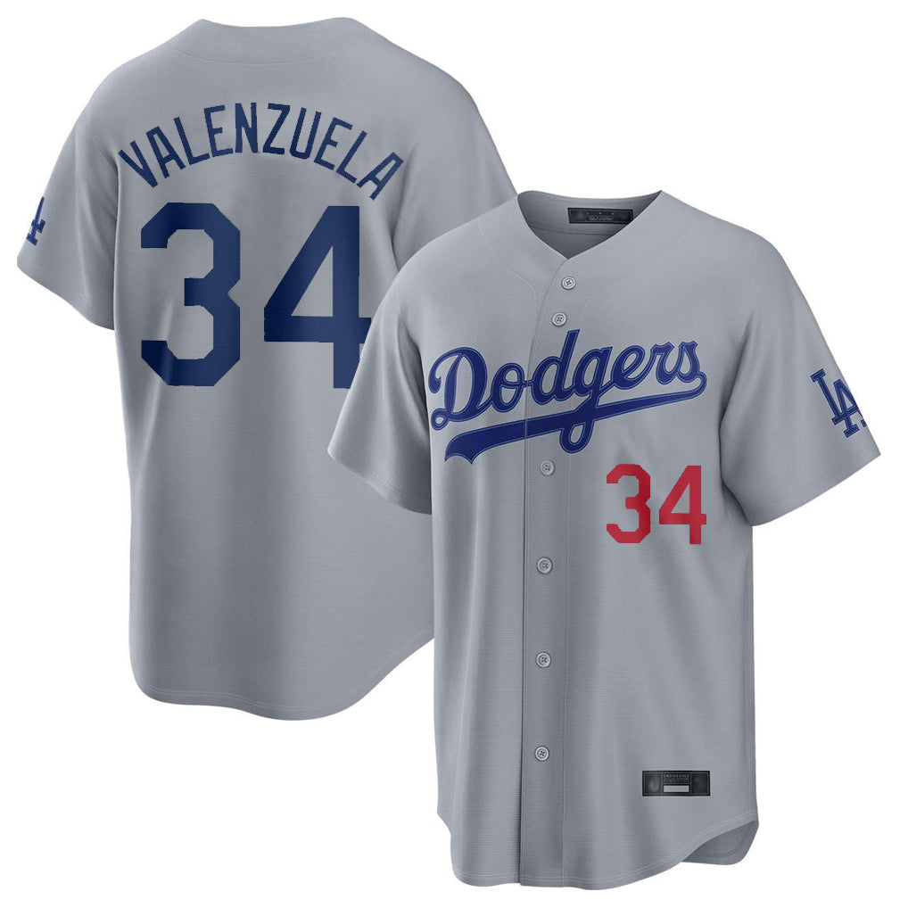 Elroe LA.Dodgers #34 Fernando Valenzuela Player Gray Game Home Stitched Jerseys