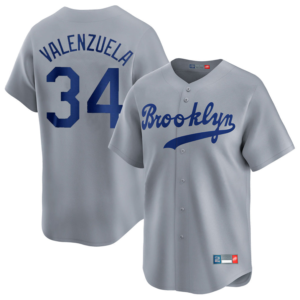 Elroe LA.Dodgers #34 Fernando Valenzuela Player Gray Game Limited Home Stitched Jerseys