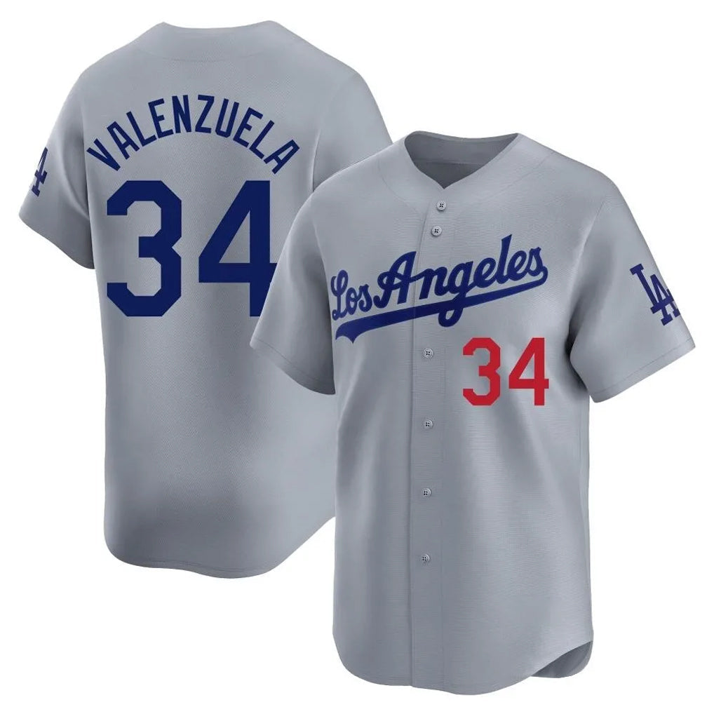 Elroe LA.Dodgers #34 Fernando Valenzuela Player Gray Limited Home Stitched Jerseys