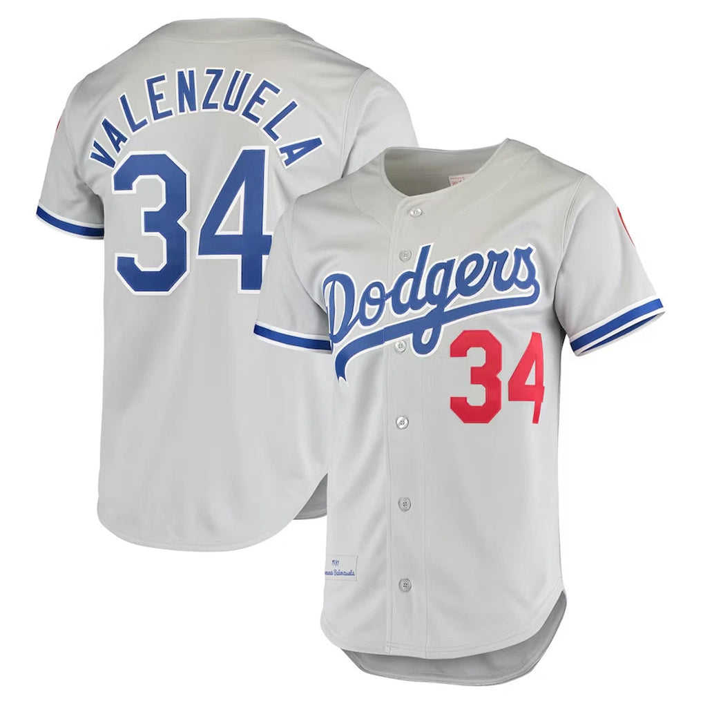 Elroe LA.Dodgers #34 Fernando Valenzuela Player Gray Throwback 1981 Stitched Jerseys