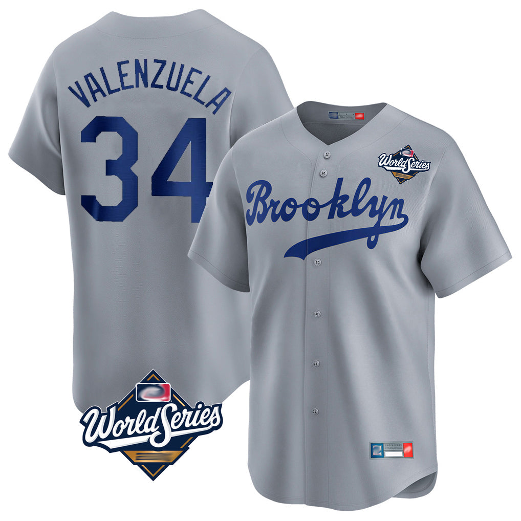 Elroe LA.Dodgers #34 Fernando Valenzuela Player Gray World Series Game Limited Home Stitched Jerseys