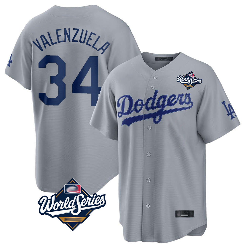 Elroe LA.Dodgers #34 Fernando Valenzuela Player Gray World Series Game Stitched Jerseys