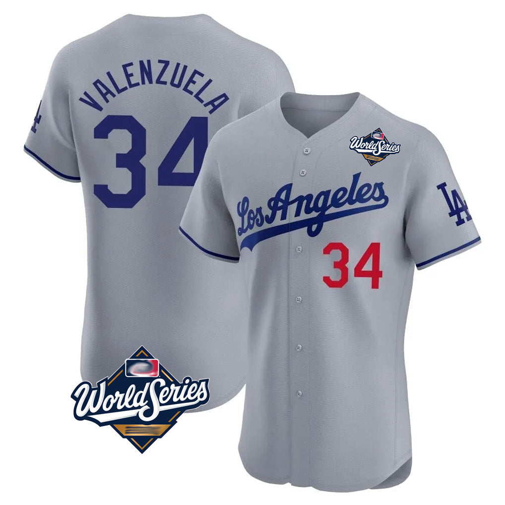 Elroe LA.Dodgers #34 Fernando Valenzuela Player Gray World Series Limited Elite Home Stitched Jerseys