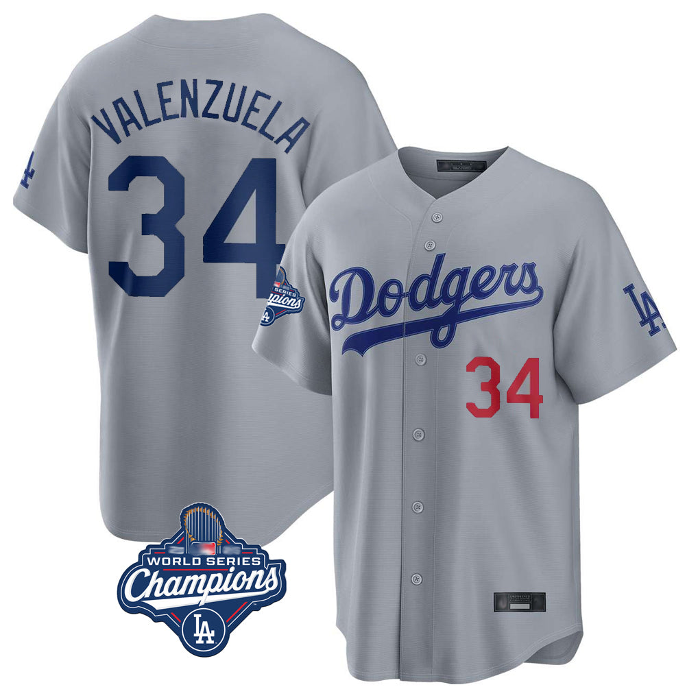 Elroe LA.Dodgers #34 Fernando Valenzuela Player Gray World Series Meet Game Home Stitched Jerseys