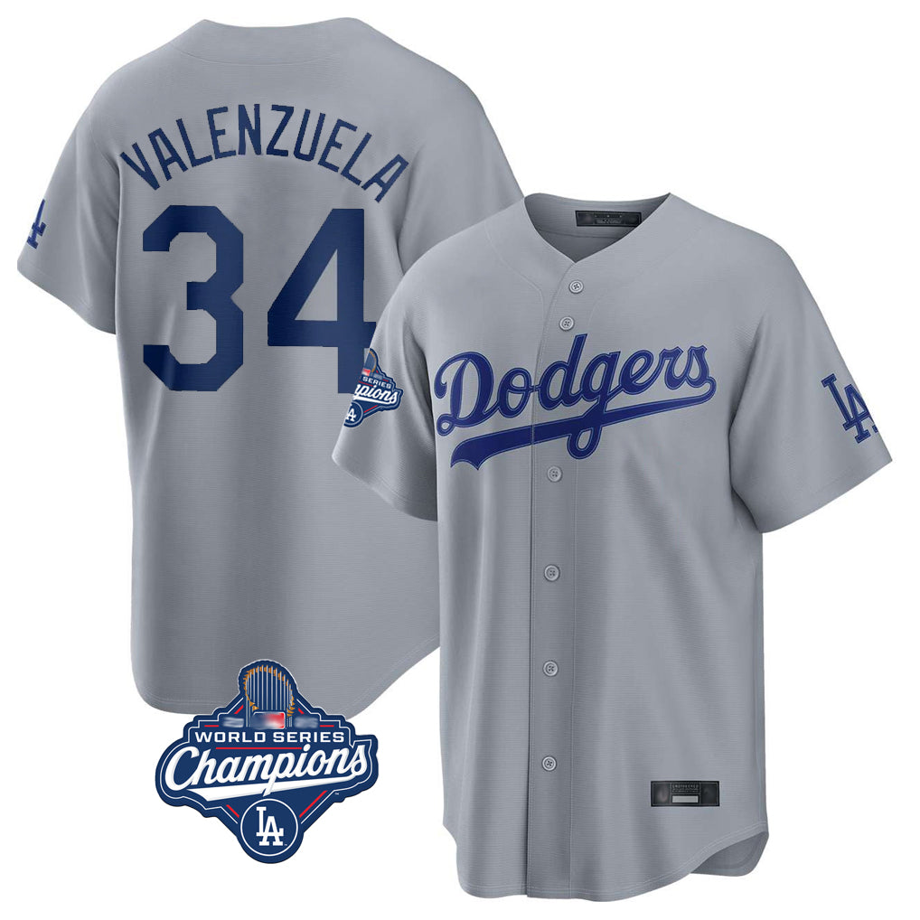 Elroe LA.Dodgers #34 Fernando Valenzuela Player Gray World Series Meet Game Stitched Jerseys