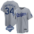 Elroe LA.Dodgers #34 Fernando Valenzuela Player Gray World Series Meet Game Stitched Jerseys