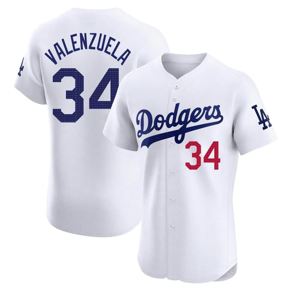 Elroe LA.Dodgers #34 Fernando Valenzuela Player White Limited Elite Home Stitched Jerseys