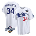 Elroe LA.Dodgers #34 Fernando Valenzuela Player White World Series Home Game Stitched Jerseys