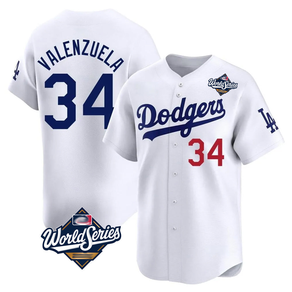 Elroe LA.Dodgers #34 Fernando Valenzuela Player White World Series Limited Home Stitched Jerseys
