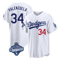 Elroe LA.Dodgers #34 Fernando Valenzuela Player White World Series Meet Home Game Stitched Jerseys