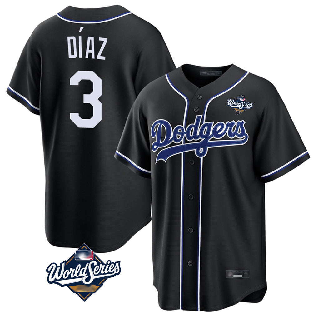 Elroe LA.Dodgers #3 Edwin D¡§aaz Player Black World Series Carbon Limited Home Stitched Jerseys