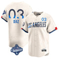 Elroe LA.Dodgers #3 Edwin D¡§aaz Player Cream World Series Meet City Connect Limited Home Stitched Jerseys