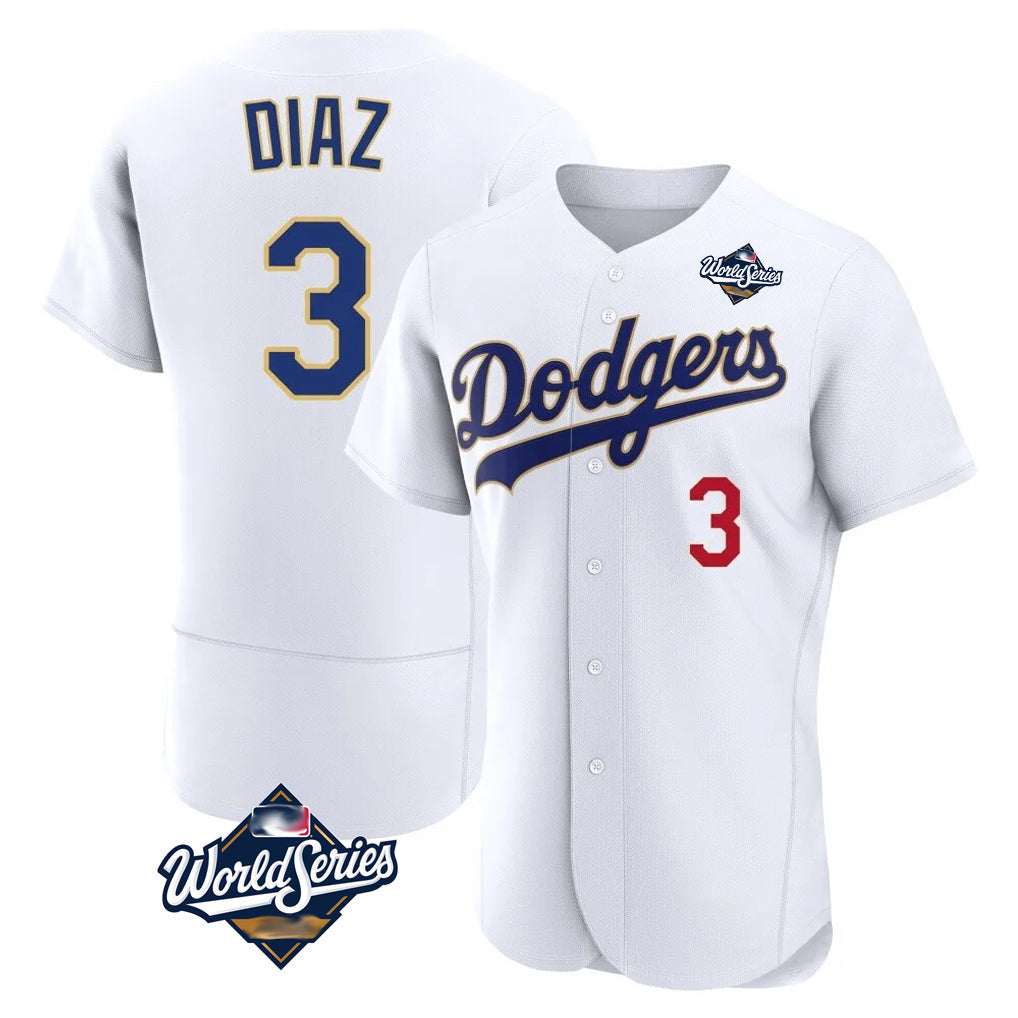 Elroe LA.Dodgers #3 Edwin D¡§aaz Player Gold White World Series 2026 Collection Stadium Limited Elite Stitched Jerseys