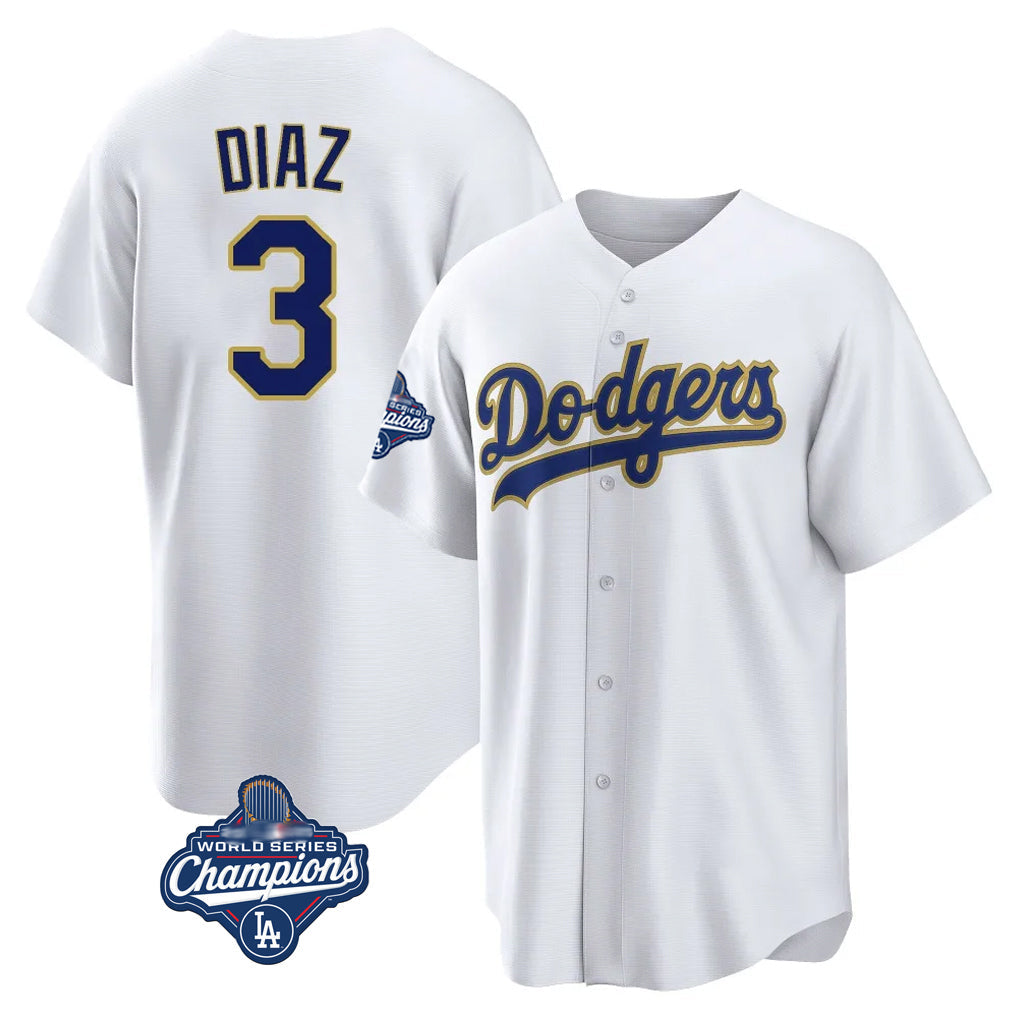 Elroe LA.Dodgers #3 Edwin D¡§aaz Player Gold White World Series Meet 2026 Collection Stadium Game Stitched Jerseys