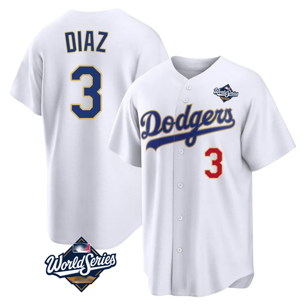 Elroe LA.Dodgers #3 Edwin D¡§aaz Player Gold White World Series World Series 2026 Collection Stadium Limited Stitched Jerseys