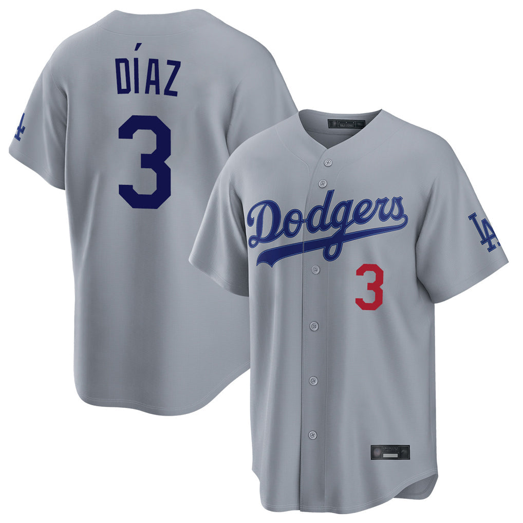 Elroe LA.Dodgers #3 Edwin D¡§aaz Player Gray Game Home Stitched Jerseys