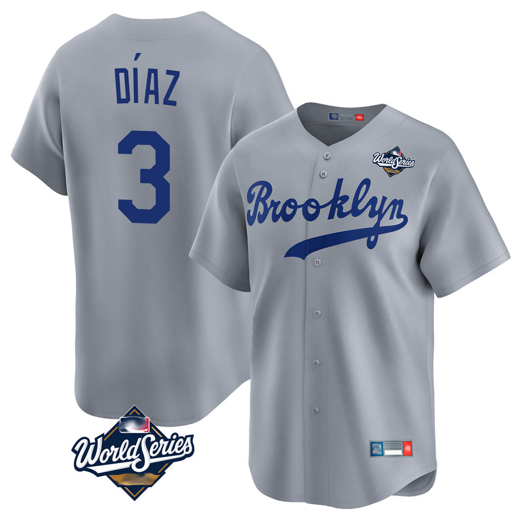 Elroe LA.Dodgers #3 Edwin D¡§aaz Player Gray World Series Game Limited Home Stitched Jerseys