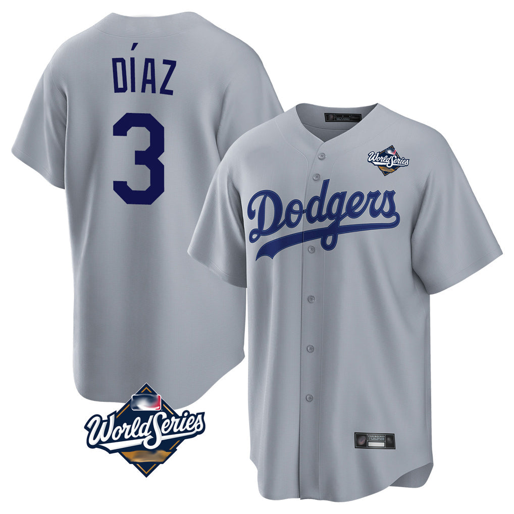 Elroe LA.Dodgers #3 Edwin D¡§aaz Player Gray World Series Game Stitched Jerseys