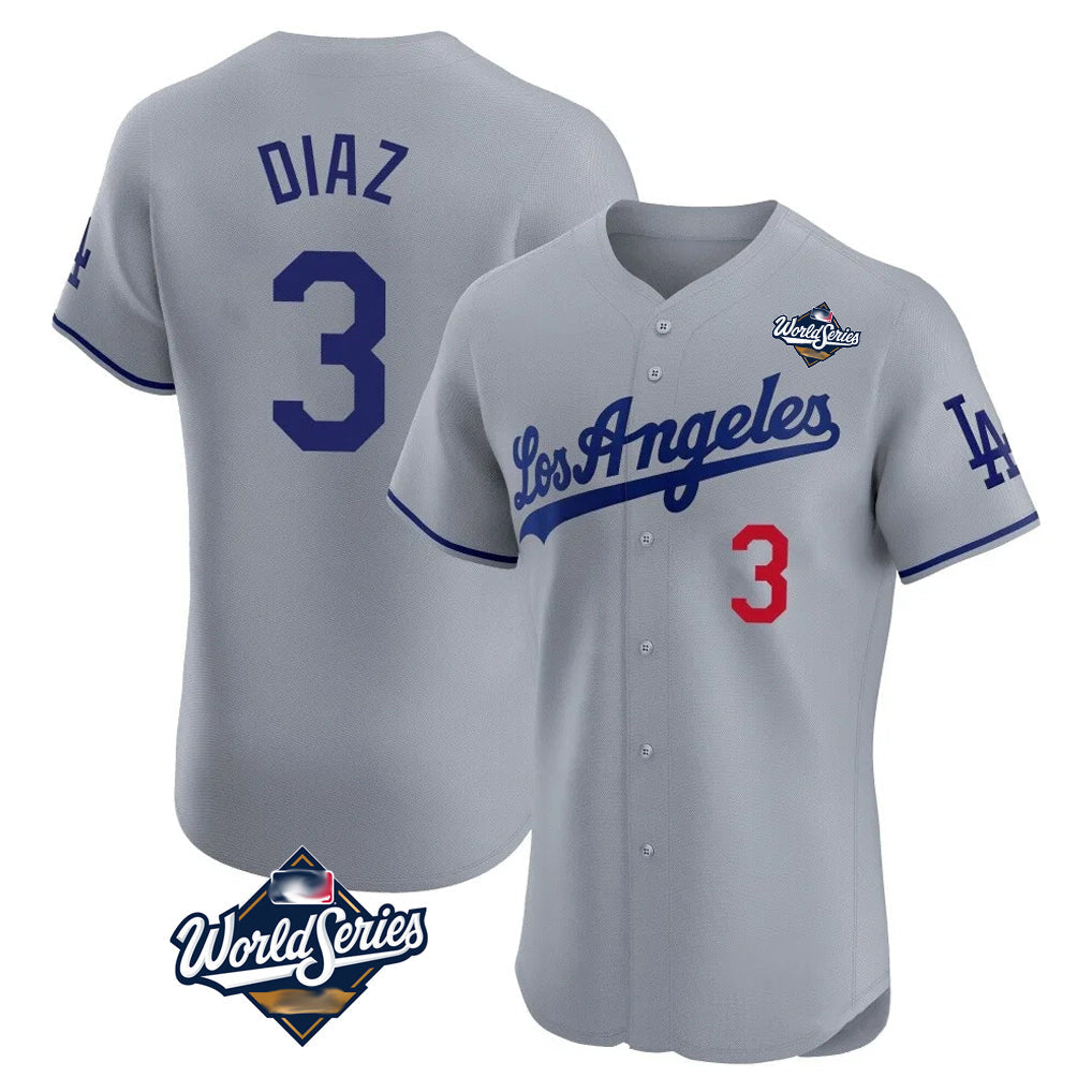 Elroe LA.Dodgers #3 Edwin D¡§aaz Player Gray World Series Limited Elite Home Stitched Jerseys